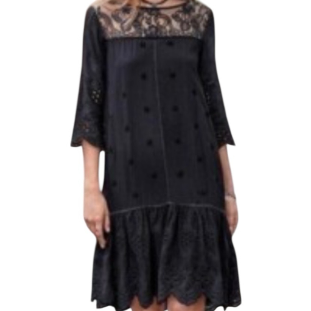 Sundance Nadine Drop Waist Lace Eyelet Midi Shift dress